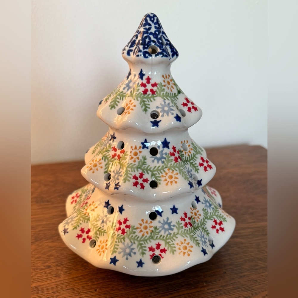 Polish Pottery Ceramic Christmas Tree Luminary
